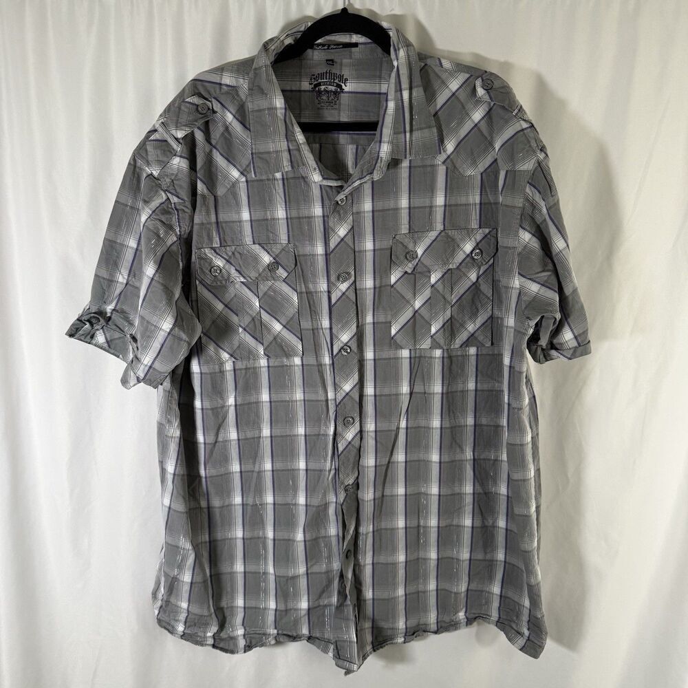 Southpole Premium Shirt Men's 5XL Grey Purple Metallic Short Sleeve 100% Cotton